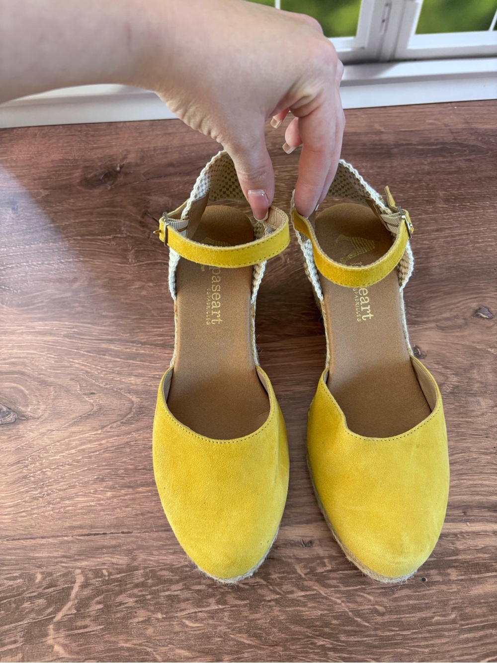 Paseart Spain Yellow Suede Espadrille Wedge Sandals Ankle Strap size 38 - Picture 11 of 12